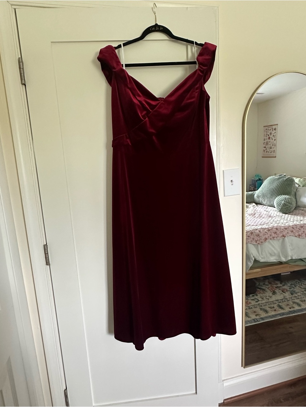 AW Bridal Red Velvet Off Shoulder Dress